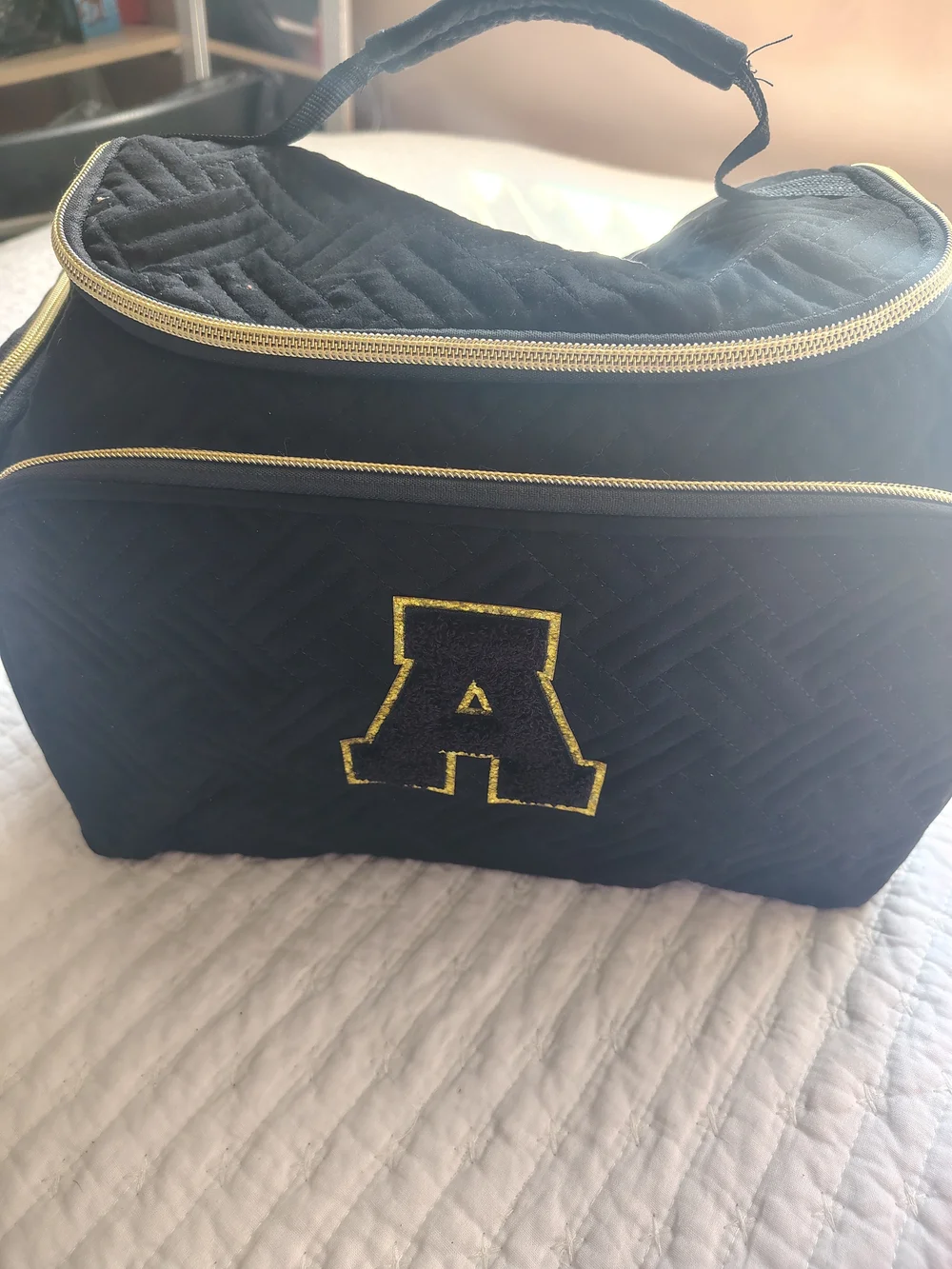 Black  Cosmetic Bag with Gold 'A' Accent